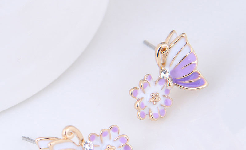 Fashion Purple+pink Flower&butterfly Shape Design Earrings,Stud Earrings