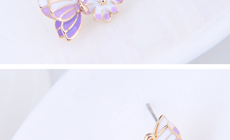 Fashion Purple+pink Flower&butterfly Shape Design Earrings,Stud Earrings