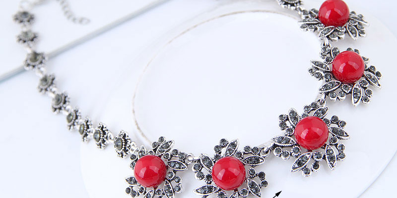 Fashion Red Round Shape Decorated Necklace,Bib Necklaces