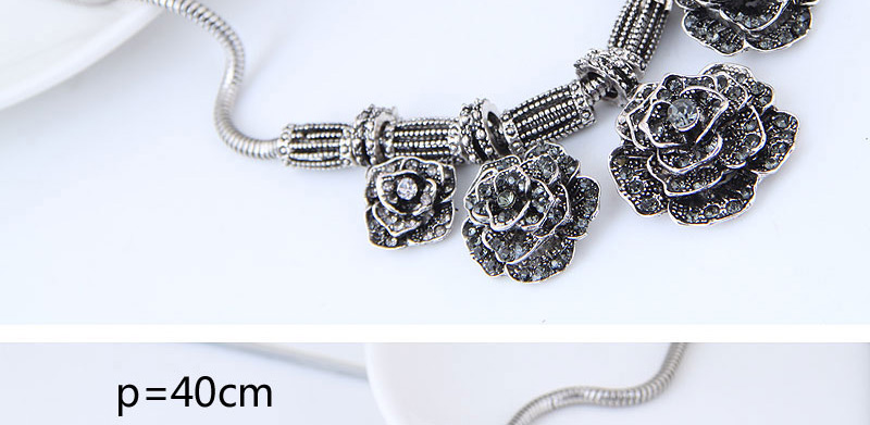 Fashion Dark Gray Flower Shape Design Necklace,Bib Necklaces