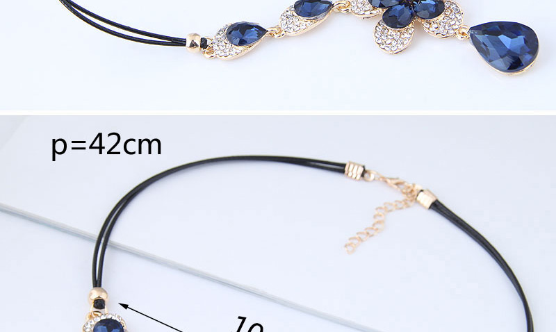 Fashion Blue Waterdrop Shape Design Flower Necklace,Pendants