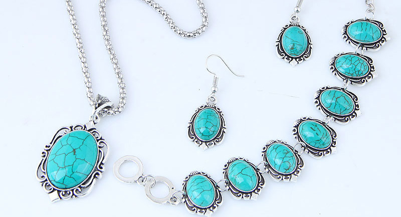 Fashion Green Oval Shape Decorated Necklace,Jewelry Sets