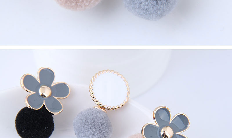 Fashion Pink+gray Flower Shape Decorated Pom Earrings,Stud Earrings