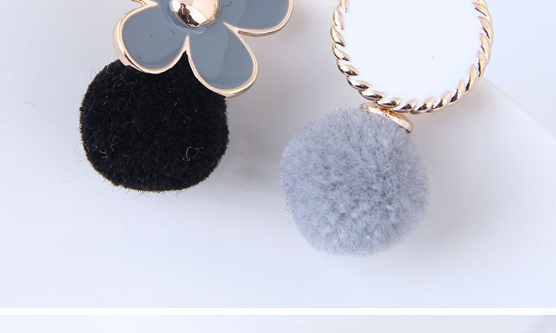 Fashion Black+gray Flower Shape Decorated Pom Earrings,Stud Earrings