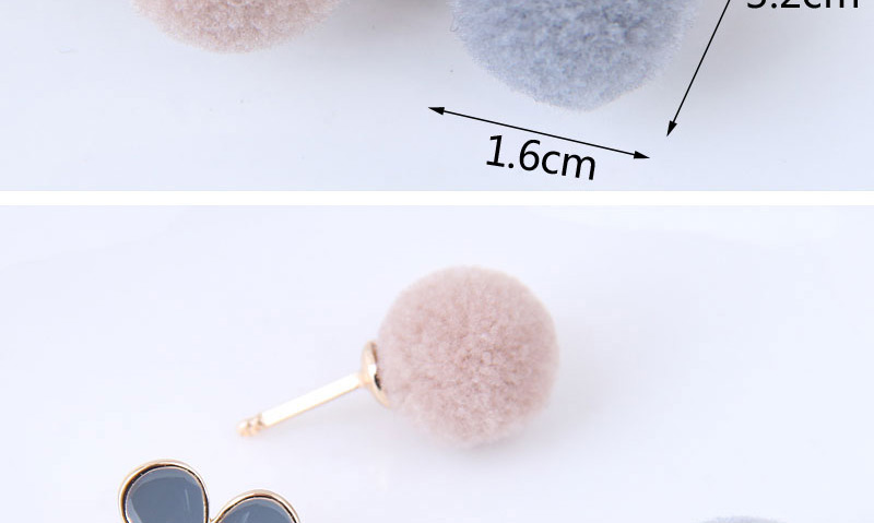 Fashion Pink+gray Flower Shape Decorated Pom Earrings,Stud Earrings