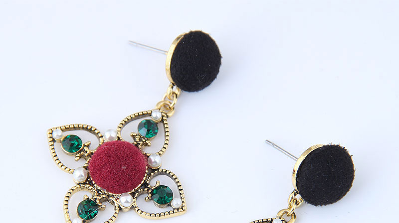 Sweet Red+black Clover Shape Decorated Pom Earrings,Drop Earrings