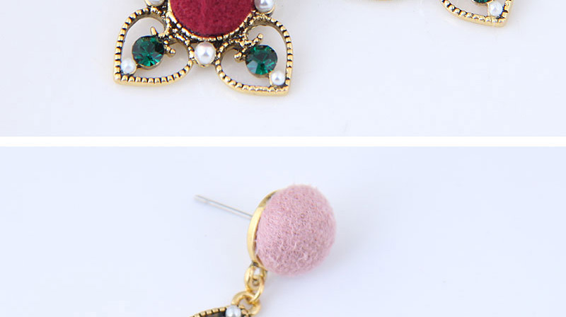Sweet Pink+gray Clover Shape Decorated Pom Earrings,Drop Earrings