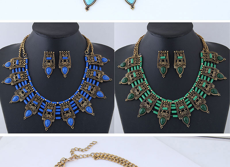 Vintage Sapphire Blue Water Drop Shape Decorated Jewelry Set,Jewelry Sets