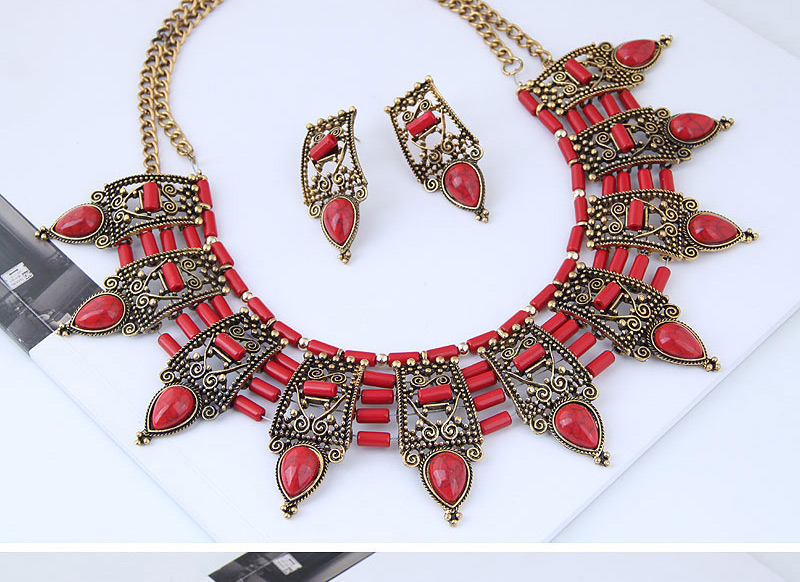 Vintage Red Water Drop Shape Decorated Jewelry Set,Jewelry Sets