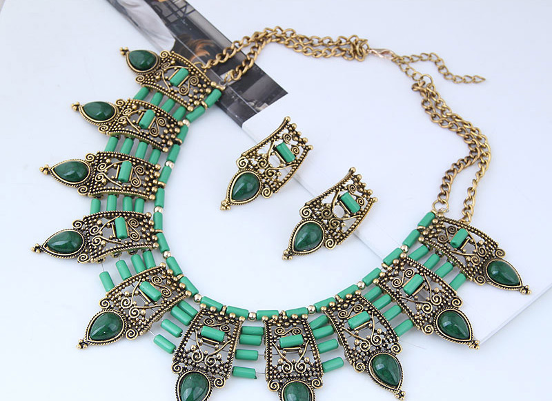 Vintage Green Water Drop Shape Decorated Jewelry Set,Jewelry Sets
