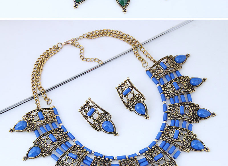 Vintage Sapphire Blue Water Drop Shape Decorated Jewelry Set,Jewelry Sets