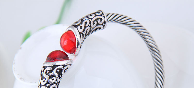Fashion Silver Color+red Gemstone Decorated Opening Bracelet,Fashion Bangles