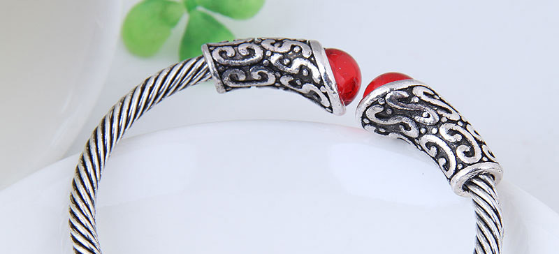 Fashion Silver Color+red Gemstone Decorated Opening Bracelet,Fashion Bangles