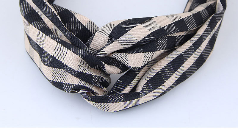 Sweet Khaki+black Grid Pattern Decorated Wide Hair Band,Hair Ribbons