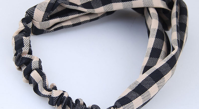 Sweet Khaki+black Grid Pattern Decorated Wide Hair Band,Hair Ribbons