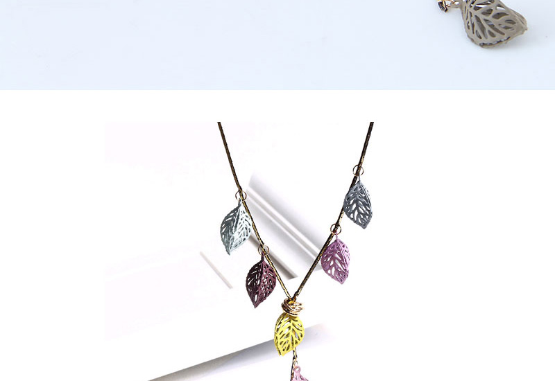 Fashion Multi-color Hollow Out Design Leaf Necklace,Multi Strand Necklaces