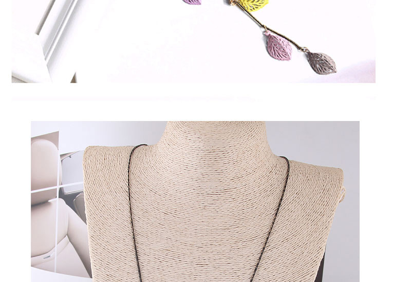 Fashion Multi-color Hollow Out Design Leaf Necklace,Multi Strand Necklaces