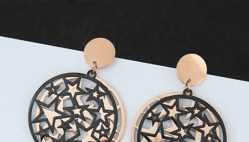 Fashion Rose Gold+black Hollow Out Design Round Earrings,Earrings