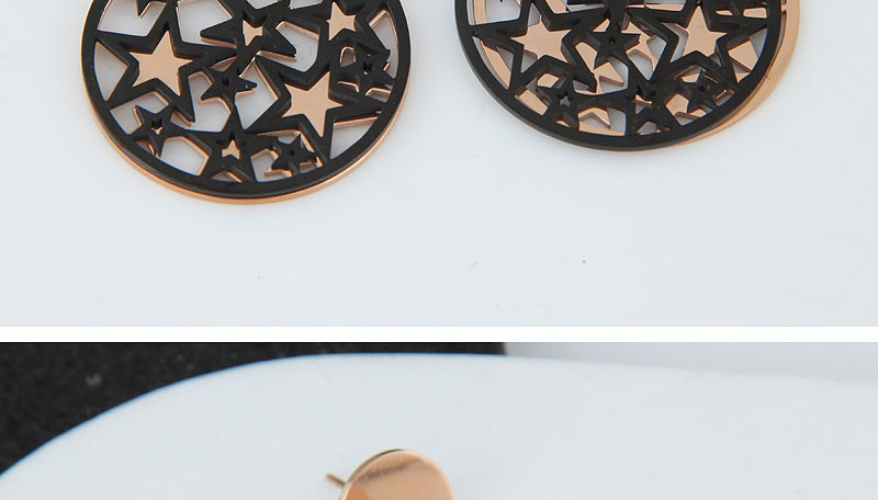 Fashion Rose Gold+black Hollow Out Design Round Earrings,Earrings