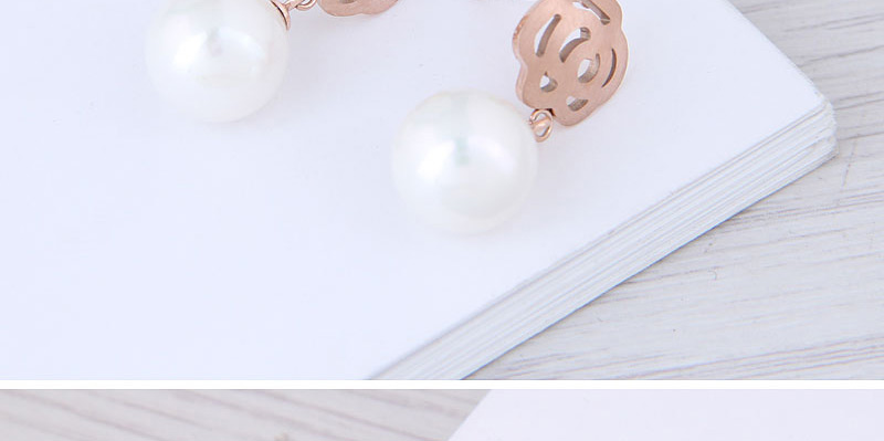 Fashion Rose Gold +white Flower Shape Decorated Earrings,Earrings
