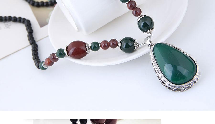 Elegant Green+red Water Drop Shape Pendant Decorated Long Necklace,Pendants