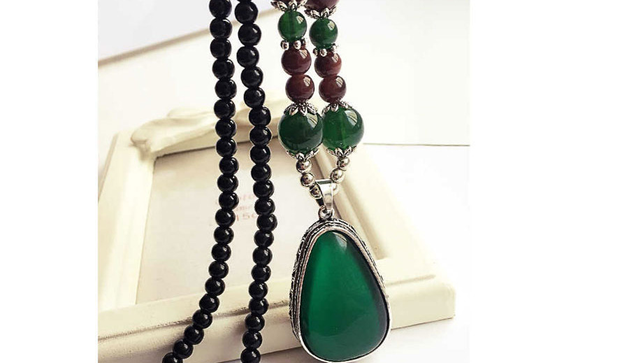 Elegant Green+red Water Drop Shape Pendant Decorated Long Necklace,Pendants