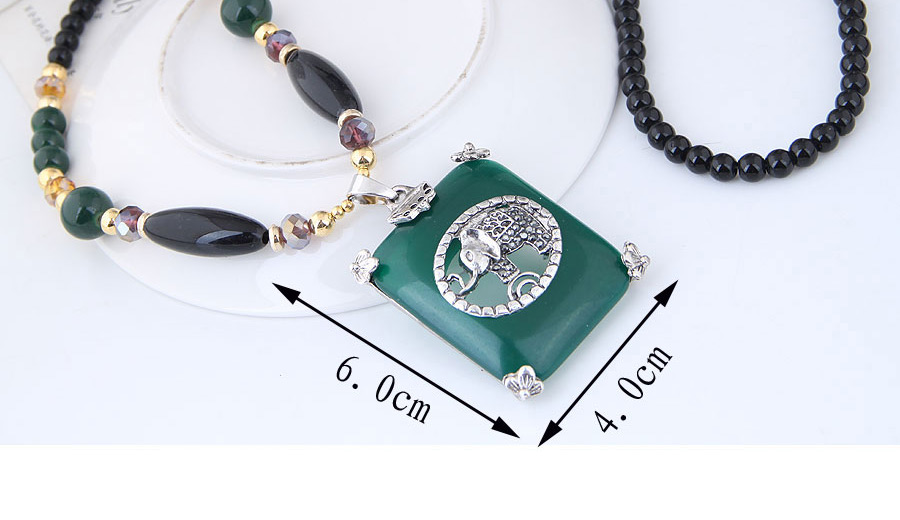 Elegant Green+purple Elephant Pendant Decorated Long Necklace,Pendants