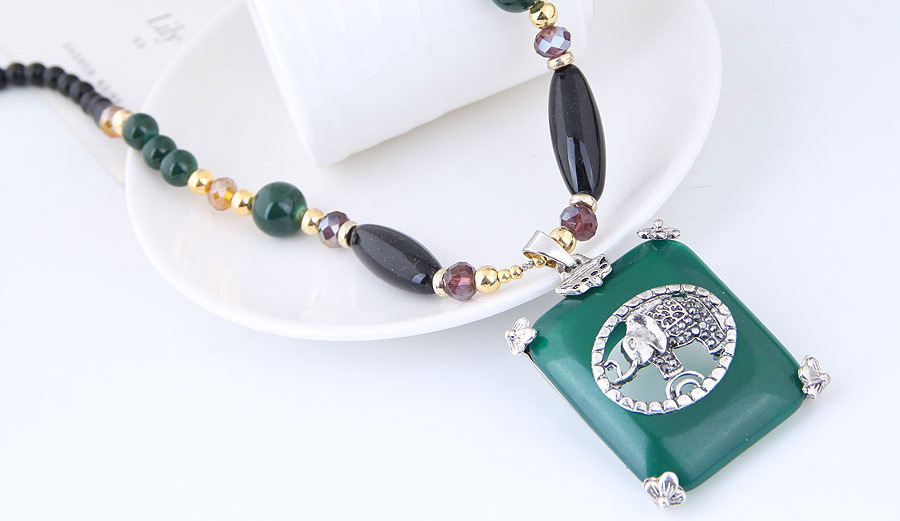 Elegant Green+purple Elephant Pendant Decorated Long Necklace,Pendants