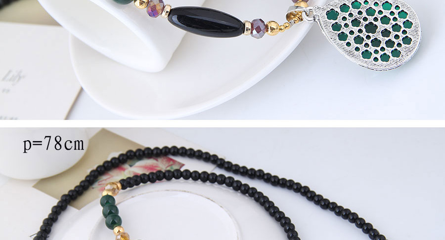 Elegant Green+black Leaf Pendant Decorated Long Necklace,Pendants