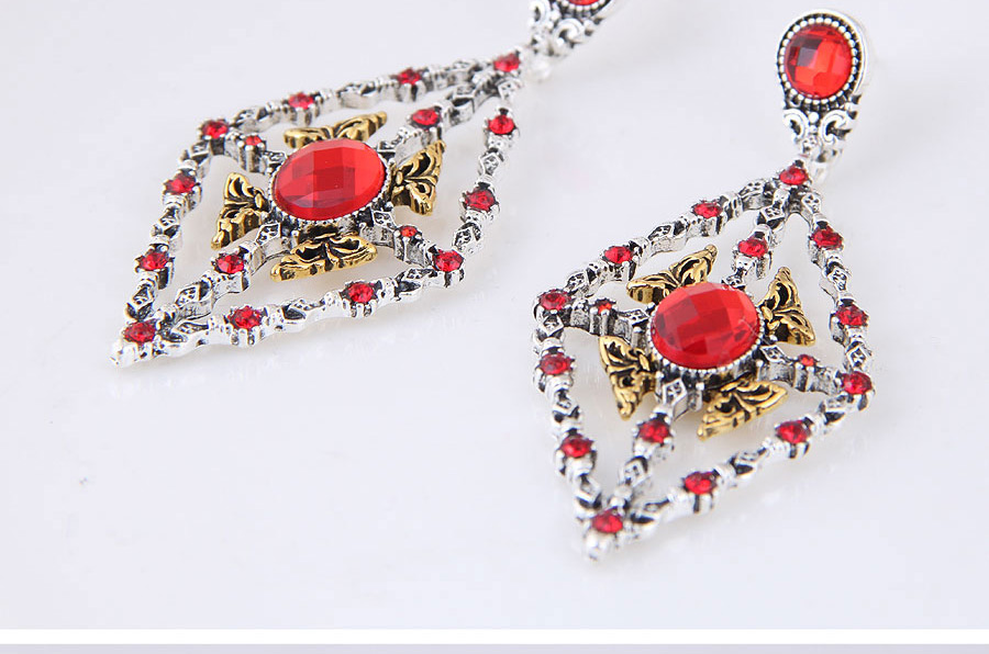 Elegant Red Rhombus Shape Design Hollow Out Earrings,Drop Earrings