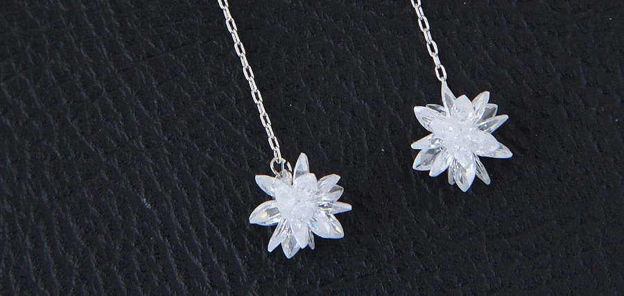Sweet Silver Color Flower Shape Design Long Earrings,Drop Earrings