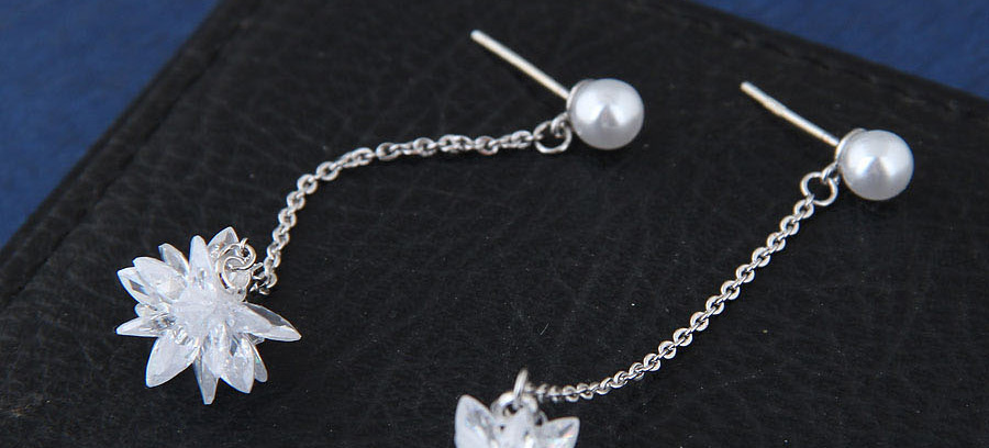 Sweet Silver Color Pearls&flower Decorated Long Earrings,Drop Earrings