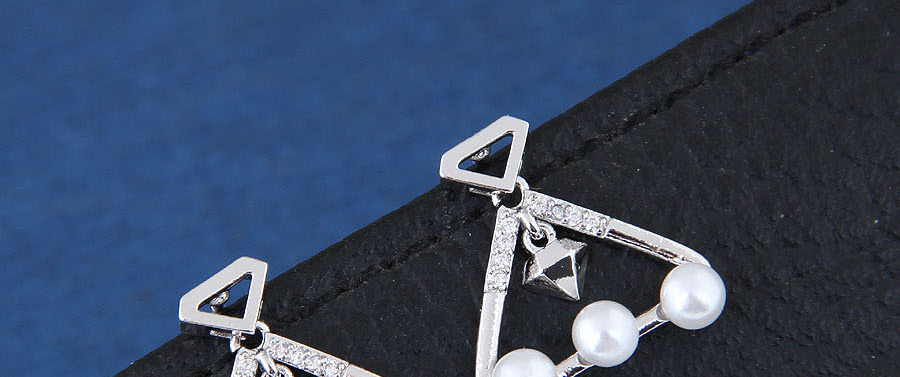 Sweet Silver Color Pearls Decorated Triangle Shape Earrings,Stud Earrings
