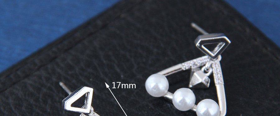 Sweet Silver Color Pearls Decorated Triangle Shape Earrings,Stud Earrings