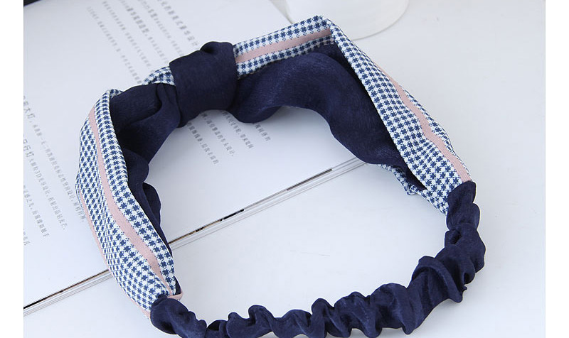 Sweet Blue+navy Grid Pattern Decorated Wide Hair Band,Hair Ribbons