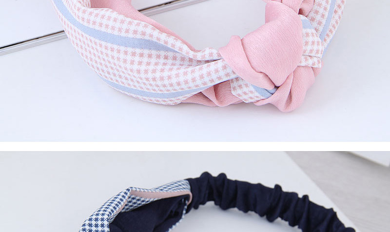 Sweet Blue Grid Pattern Decorated Wide Hair Band,Hair Ribbons