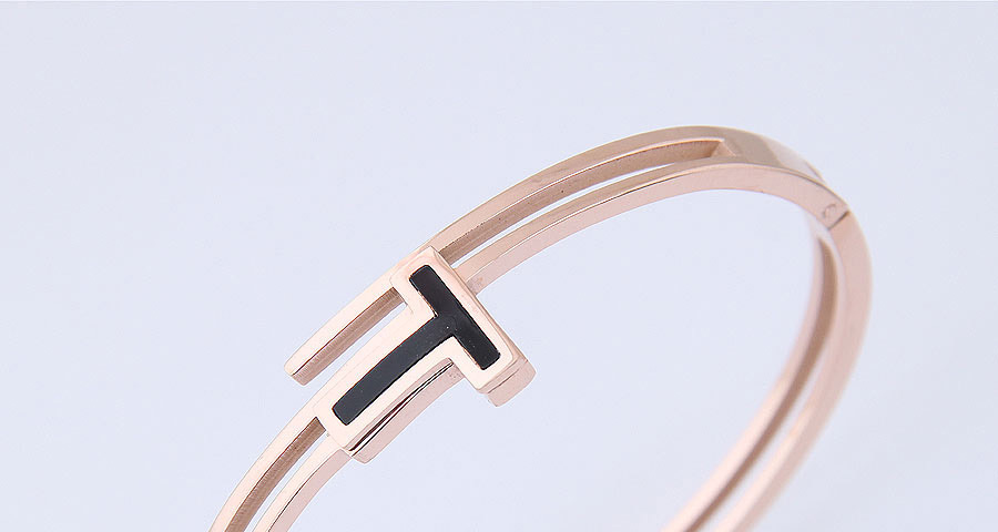 Elegant Rose Gold+black T Shape Design Double Layer Bracelet,Bracelets
