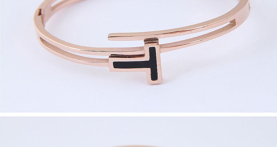 Elegant Rose Gold+black T Shape Design Double Layer Bracelet,Bracelets