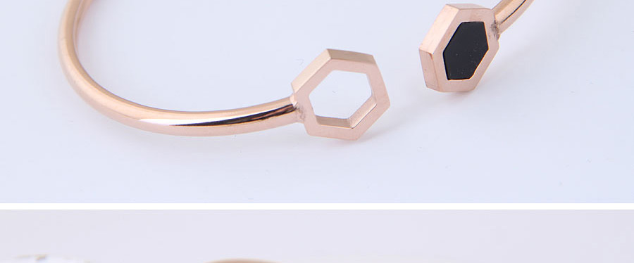 Elegant Rose Gold+black Polygon Shape Decorated Opening Bracelet,Bracelets