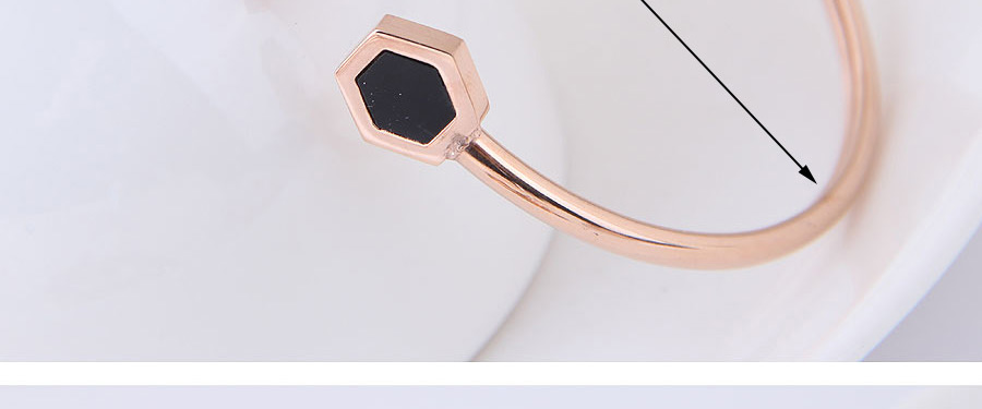 Elegant Rose Gold+black Polygon Shape Decorated Opening Bracelet,Bracelets