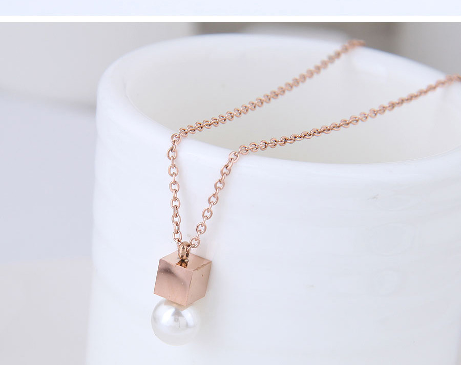 Elegant Rose Gold Magic Cube&pearls Decorated Necklace,Necklaces