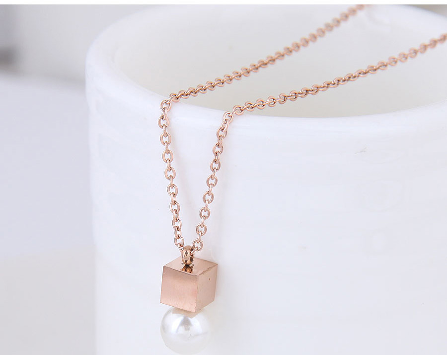 Elegant Rose Gold Magic Cube&pearls Decorated Necklace,Necklaces