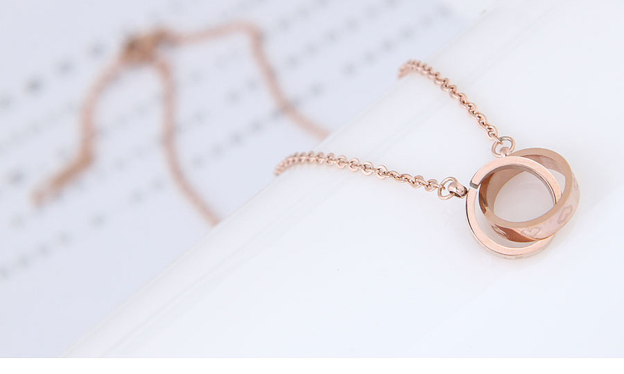 Elegant Rose Gold Circular Rings Decorated Necklace,Necklaces