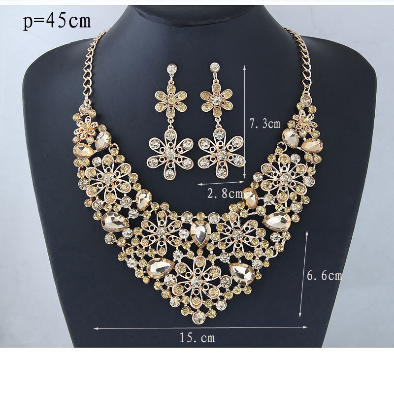 Fashion Multi-color Full Diamond Decorated Flower Shape Jewelry Sets,Jewelry Sets