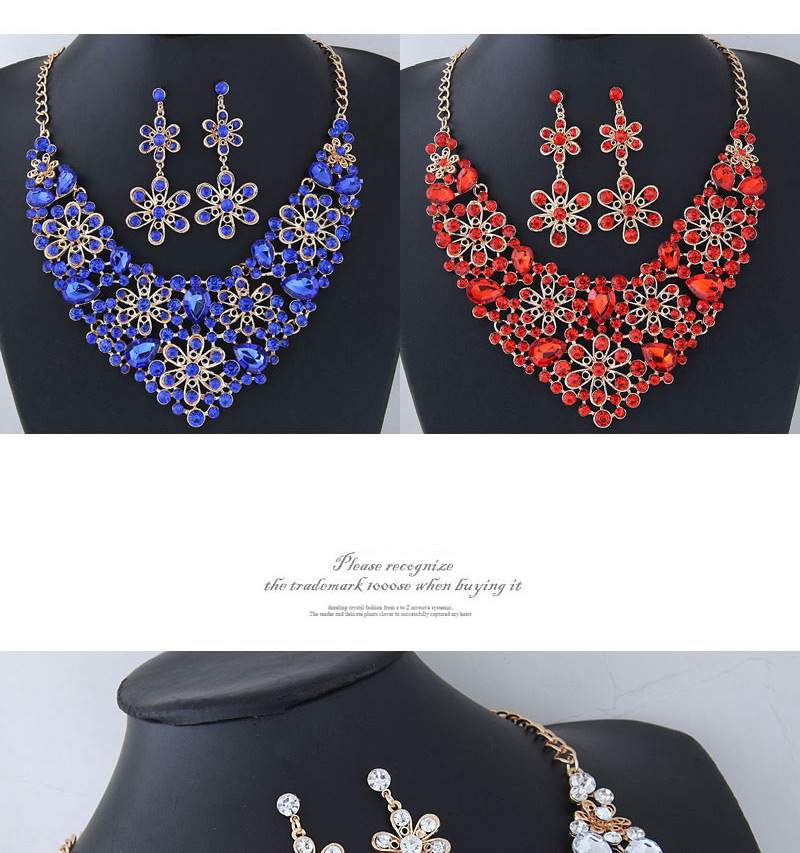 Fashion Red Full Diamond Decorated Flower Shape Jewelry Sets,Jewelry Sets