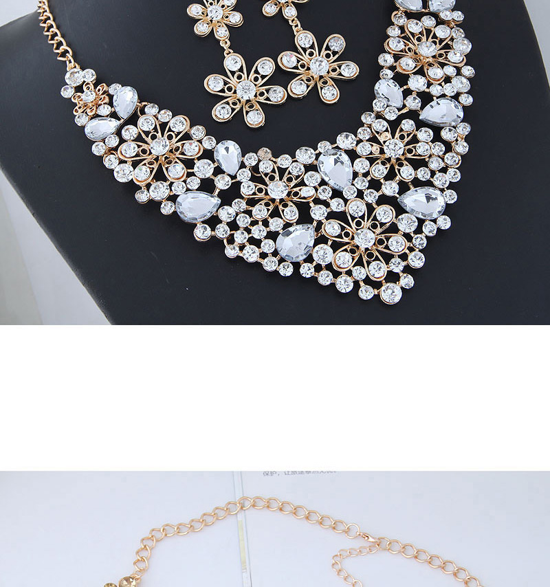Fashion Gold Color Full Diamond Decorated Flower Shape Jewelry Sets,Jewelry Sets