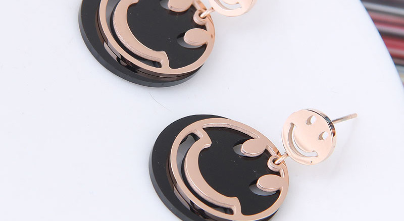 Fashion Rose Gold +black Face Shape Decorated Earrings,Earrings