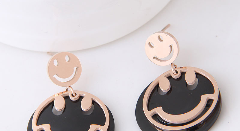 Fashion Rose Gold +black Face Shape Decorated Earrings,Earrings