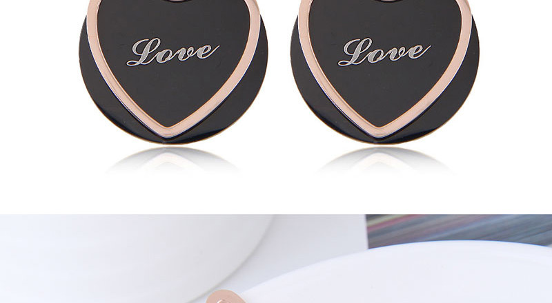 Fashion Rose Gold +black Heart Shape Decorated Earrings,Earrings