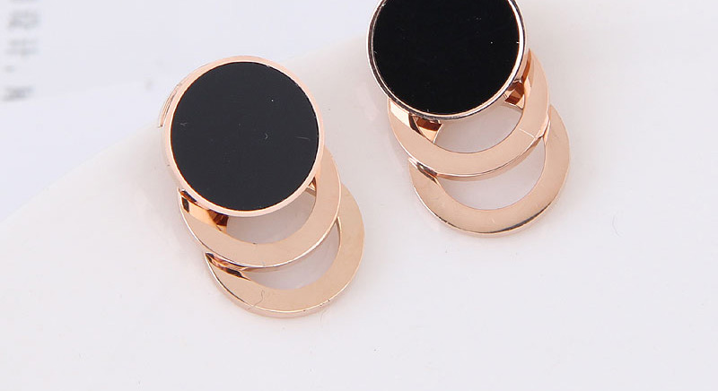 Fashion Rose Gold Round Shape Decorated Hollow Out Earrings,Earrings